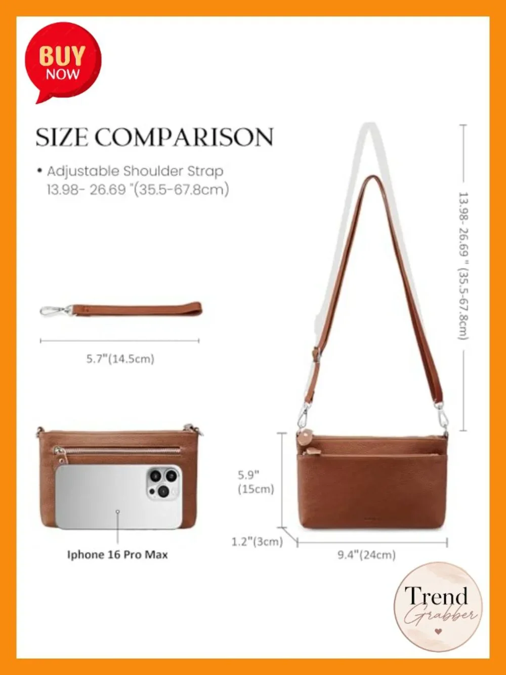 Genuine Leather Wristlet Clutch Wallet with RFID Blocking, Small Crossbody Bag